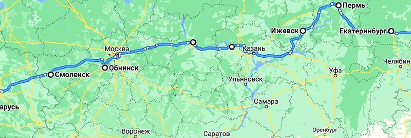 Карта от Буга до Байкала часть Беларусь - Екатеринбург