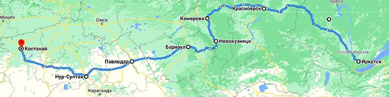 Карта от Буга до Байкала часть Иркутск - Костанай